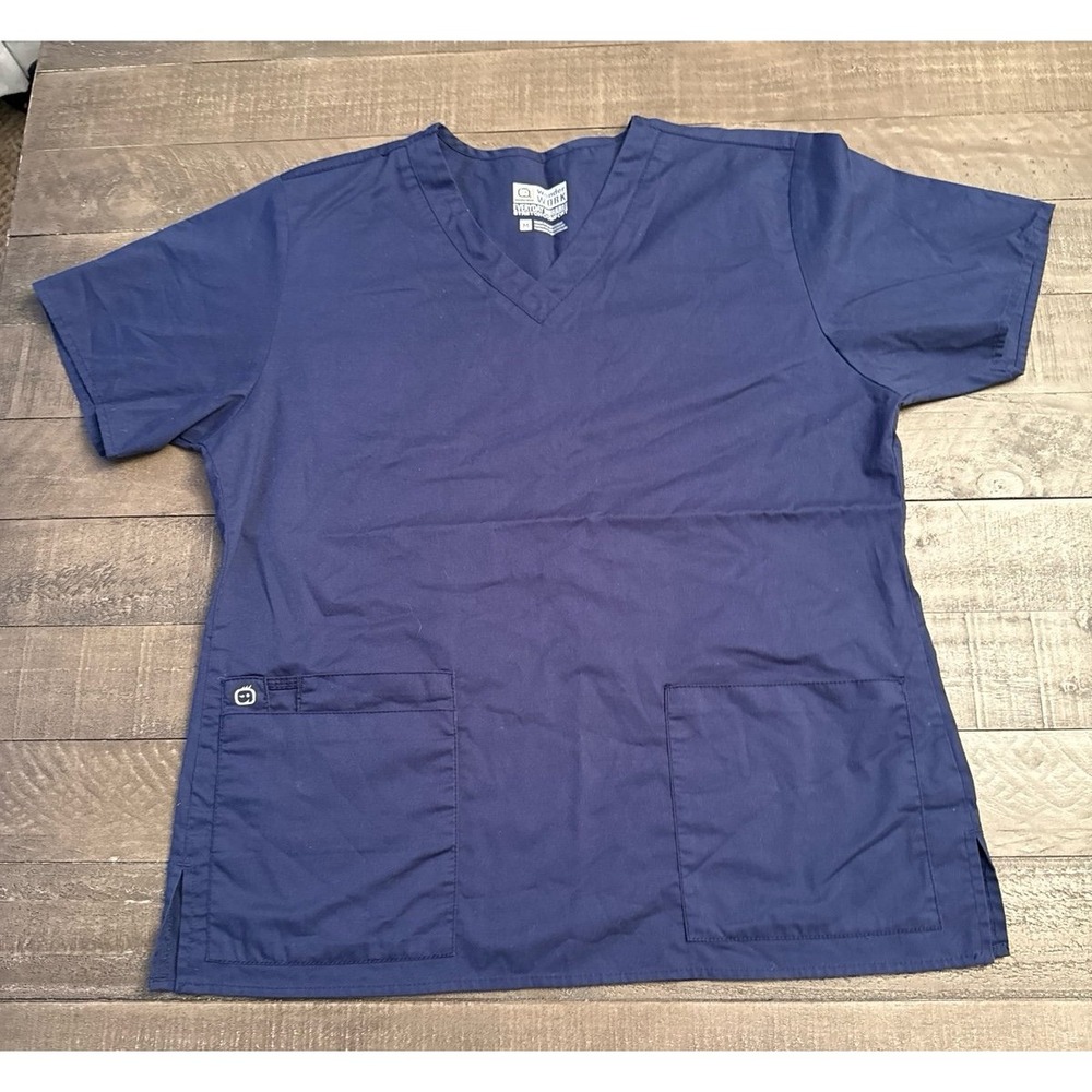 WonderWink‎ Women's Navy Blue Short Sleeve Scrub Top Size Medium